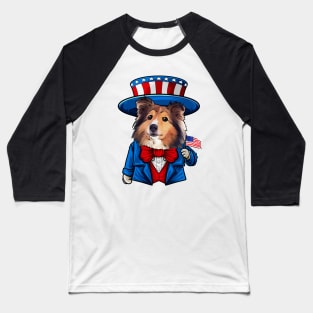 Fourth of July Shetland Sheepdog Baseball T-Shirt